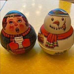 Festive Holiday Tin Can Figurines - Set of 2